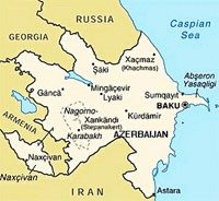 Map of Azerbaijan and South Caucasus Environs Including Portions of Armenia, Georgia, Russia, Iran, Caspian Sea