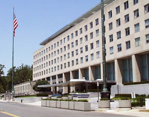 State Department Building and U.S. Flag