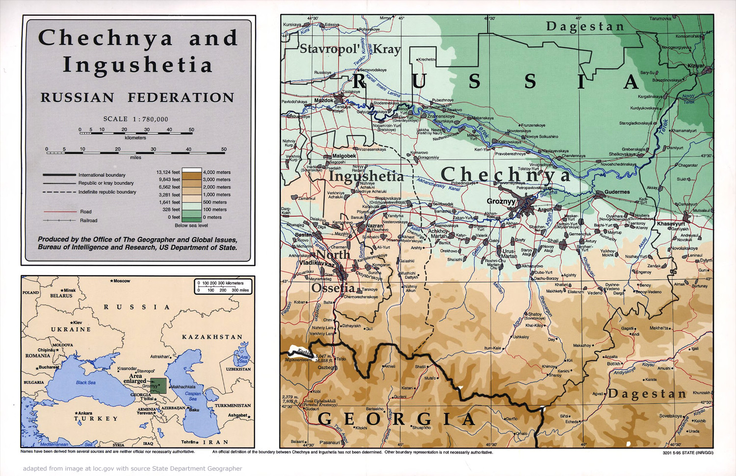 Caucasus Map of Chechnya and Caucasus Environs