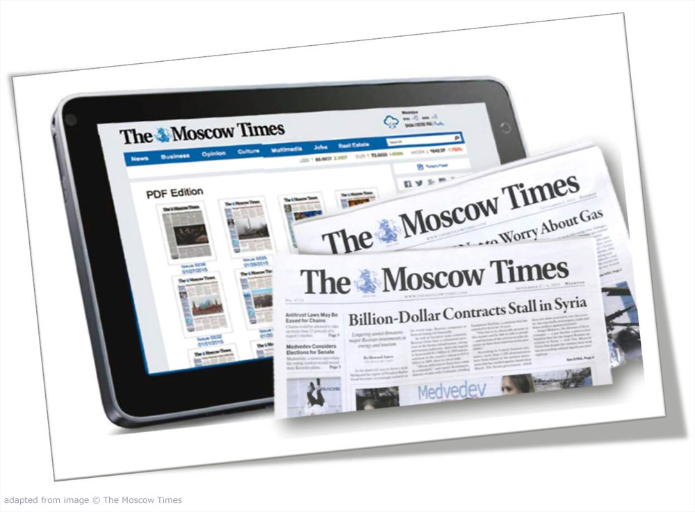 Moscow Times Sample Covers and Mobile Device Display