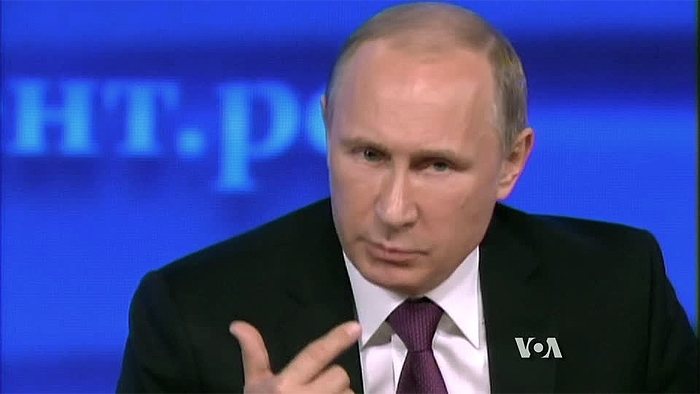 Vladimir Putin file photo with VOA logo; screen shot from video still