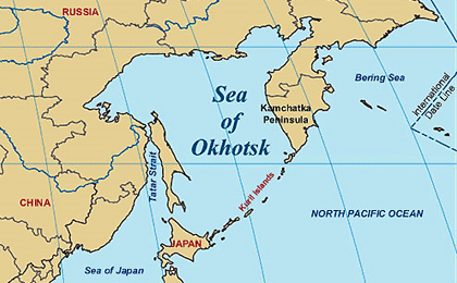 Map of Northern Japan, Kurill Islands, Sea of Okhotsk, Portions of Russian Far East