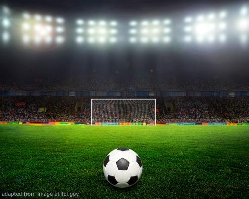 File Image of Soccer Ball, Field, Stadium with Lights, adapted from image at fbi.gov