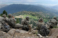 U.S. Troops Atop High Ridge in Afghanistan Looking Over Valley
