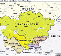 Map of Central Asia, Including Commonwealth of Independent States Members