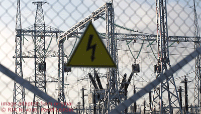 File Photo of Electrical Yard with Fence and Warning Sign
