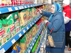 File Photo of Older Russian Woman Shopping in Grocery Store