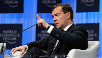 Medvedev at Past World Economic Forum Meeting in Davos