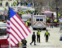 File Photo of Boston Bombings Aftermath with Ambulance and Security Personnel