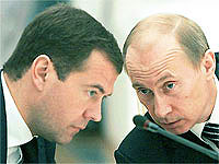 Dmitry Medvedev and Vladimir Putin file photo