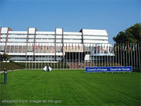 File Photo of Council of Europe Headquarters Building with Flags in Front