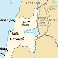 Partial Map of Portions of Northern Israel, Golan Heights, Syria, Lebanon