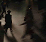 Stylized Artist's Depiction of Shadowy Figures in Dark Coats and Dark Hats, One Carrying a Briefcase