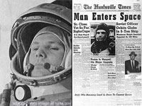 File Photo of Yuri Gagarin and U.S. Newspaper About Gagarin Space Flight