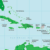 Map of Caribbean Sea and Environs, Including Virgin Islands Highlighted by Red Box
