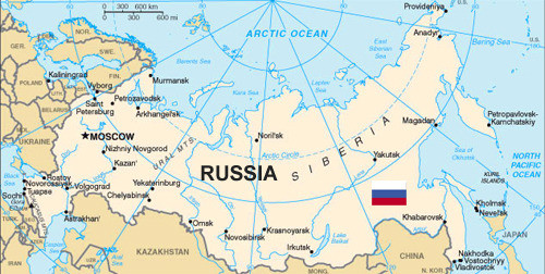 Map of Russia and Russian Flag adapted from images at state.gov