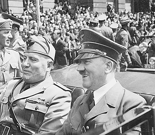 File Photo of Benito Mussolini and Adolf Hitler Riding in Convertible