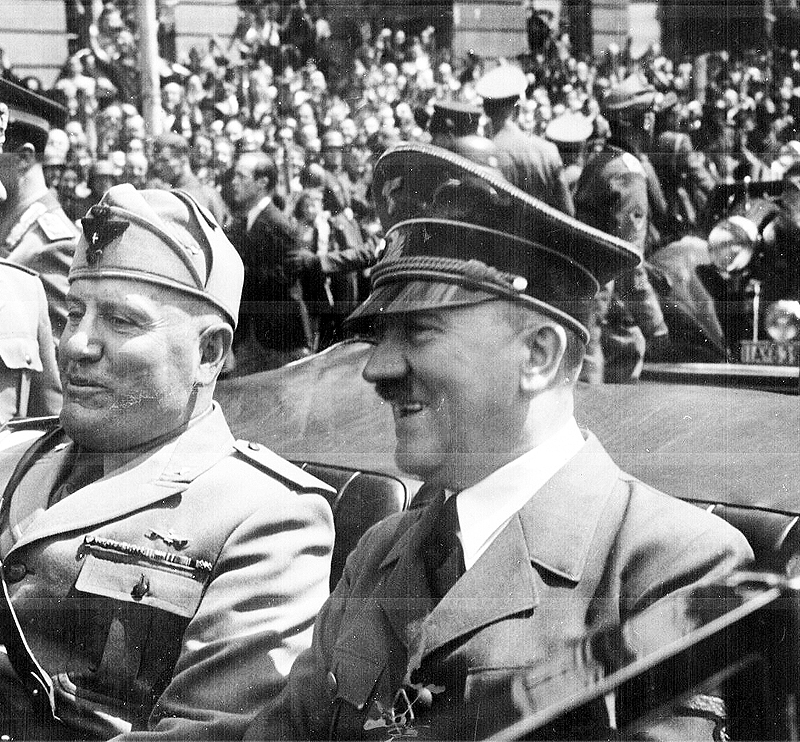 File Photo of Benito Mussolini and Adolf Hitler Riding in Convertible