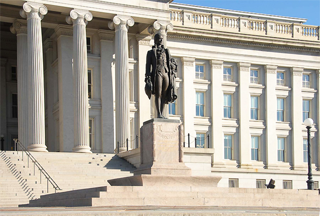 Portion of U.S. Treasury Department Building Facade, North Side, with Sculpture of Alexander Hamilton