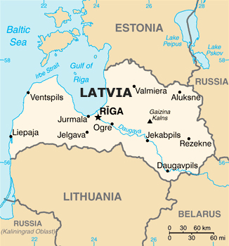Map of Latvia and Environs