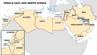 Map of Middle East and North Africa with Inset Map of Holy Land