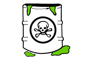 Artist Rendition of Barrel with Poison Symbol on It, Oozing Green Material