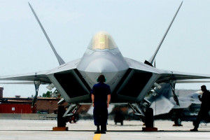 File Photo of F-22 Fighter and Ground Crew