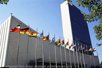 File Photo of UN Building with Flags