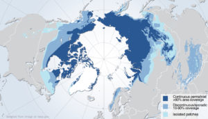 Map of Arctic Highlighting Permafrost, adapted from image at nasa.gov