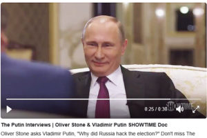File Photo of Screenshot of Vladimir Putin in Twitter Video of Trailer of Oliver Stone TV Film Regarding Russia