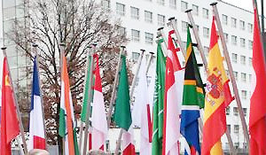 File Photo of Country Flags Outside 2017 G20 Meeting in Hamburg, adapted from image at state.gov