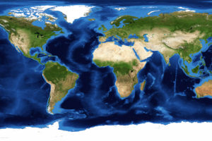 Satellite Image of Earth in Style of Mercator Map, adapted from image at nasa.gov