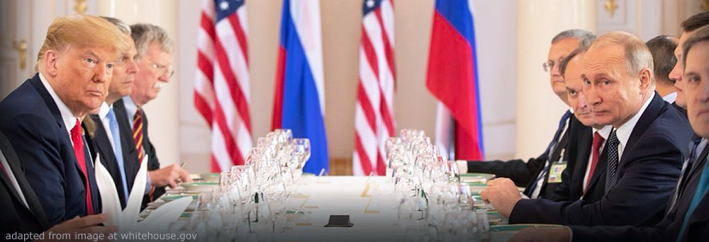 File Photo of Donald Trump, Vladimir Putin and Others at Table at Helsinki Summit, adapted from image at whitehouse.gov, adapted by Steven C. Welsh, www.stevencwelsh.info and www.stevencwelsh.com