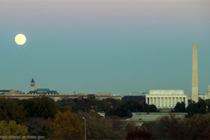 File Photo of Washington, D.C., Monuments and Environs at Twilight with Moon, Looking Across Potomac, adapted from image at nasa.gov by Steven C. Welsh :: www.stevencwelsh.com :: www.stevencwelsh.info
