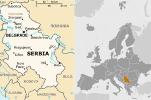 Map of Serbia and Environs, and Broader Map of Europe Highlighting Serbia