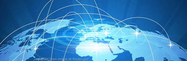 File Image of Artist's Conception of Globe with Curved Connecting Lines of Light Passing Through Space, adapted from image at fincen.gov