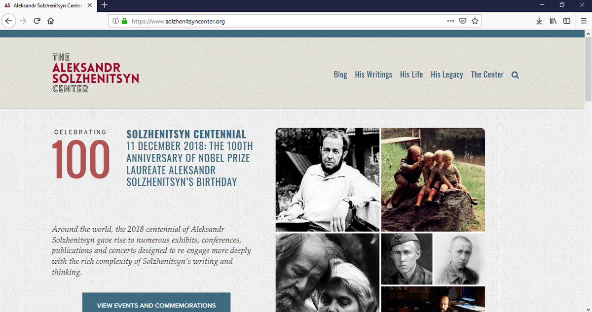 File Image of Partial Screenshot of SolzhenitsynCenter.org hompage