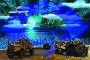 Montage of Military Equipment, Circuitry, Artistic Enhancements, adapted from U.S. Army image at defense.gov
