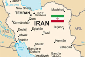 Map of Iran with Iranian Flag, adapted and edited from image at state.gov
