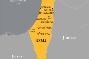 Map of Israel Also Featuring Gaza Strip, West Bank, Golan Heights, adapted from dni.gov image