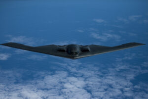 File Photo of B-2 Stealth Bomber in Flight, adapted from defense.gov image with Photo Credit to U.S. Air Force and Sgt. Russell Scalf